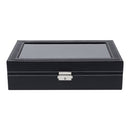 Sheonly 12-Slot Black Synthetic Leather Watch Display Box with Glass Lid