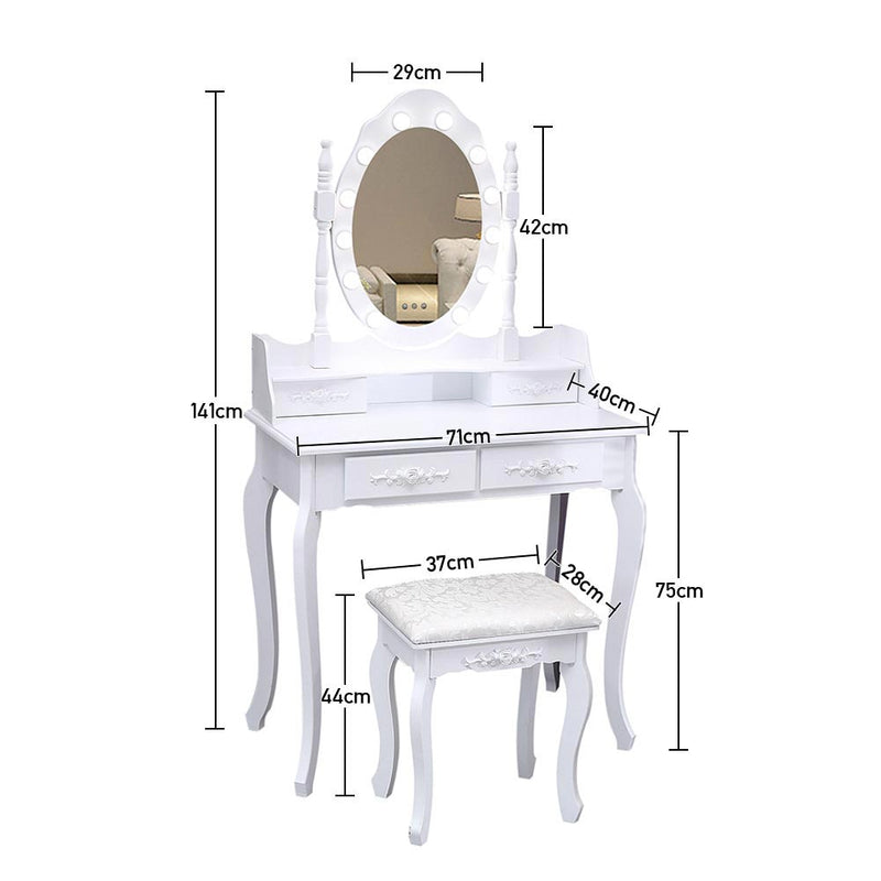 Livingandhome 4 Drawers Dressing Table with Lighted Mirror & Stool Set