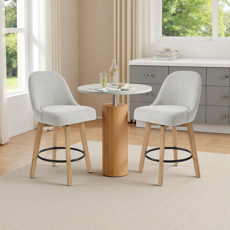 Livingandhome Set of 2 Swivel Bar Stools with Wooden Legs and Round Footrest