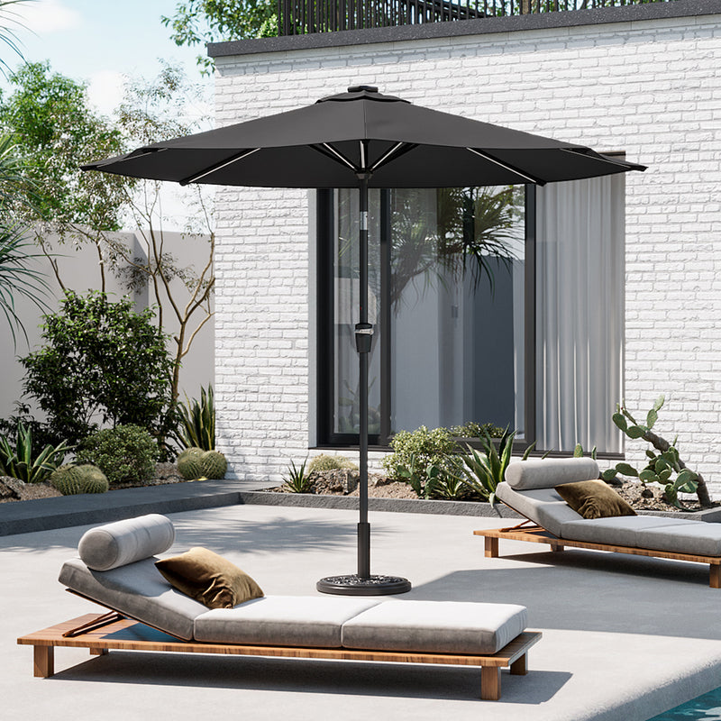 Garden Sanctuary Large Solar Powered LED Patio Umbrella for Outdoor Garden Patio with Base
