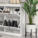HOMCOM Slim Shoe Cabinet With Adjustable Shelves For Hallway, White