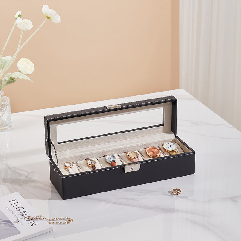 Sheonly 6-Slot Elegant Faux Leather Watch Display Case