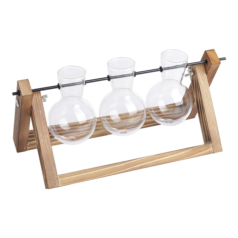 Lifeideas Modern 3pcs Bulb Glass Terrariums with Wood Stand Set