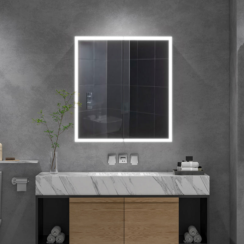 Livingandhome LED Illuminated Double Door Frameless Mirror Cabinet