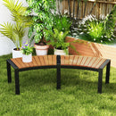 Acacia Wood Fire Pit Bench with Slatted Seat  Metal Legs
