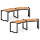 Acacia Wood Fire Pit Bench with Slatted Seat  Metal Legs