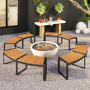 Acacia Wood Fire Pit Bench with Slatted Seat  Metal Legs
