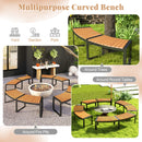 Acacia Wood Fire Pit Bench with Slatted Seat  Metal Legs