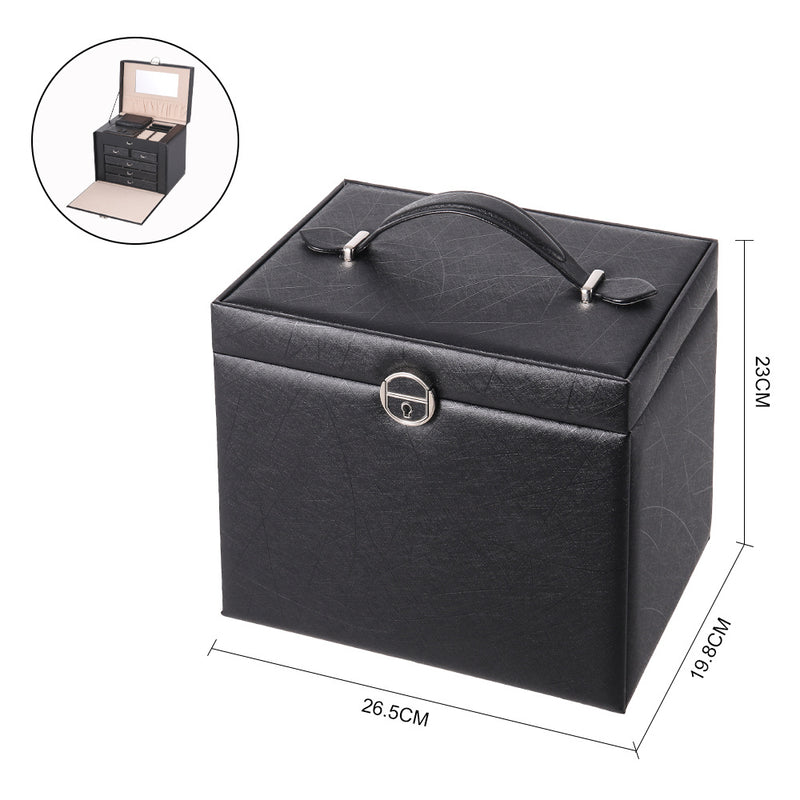 Sheonly Large Multi Tier Faux Leather Jewellery Storage Box with Handle