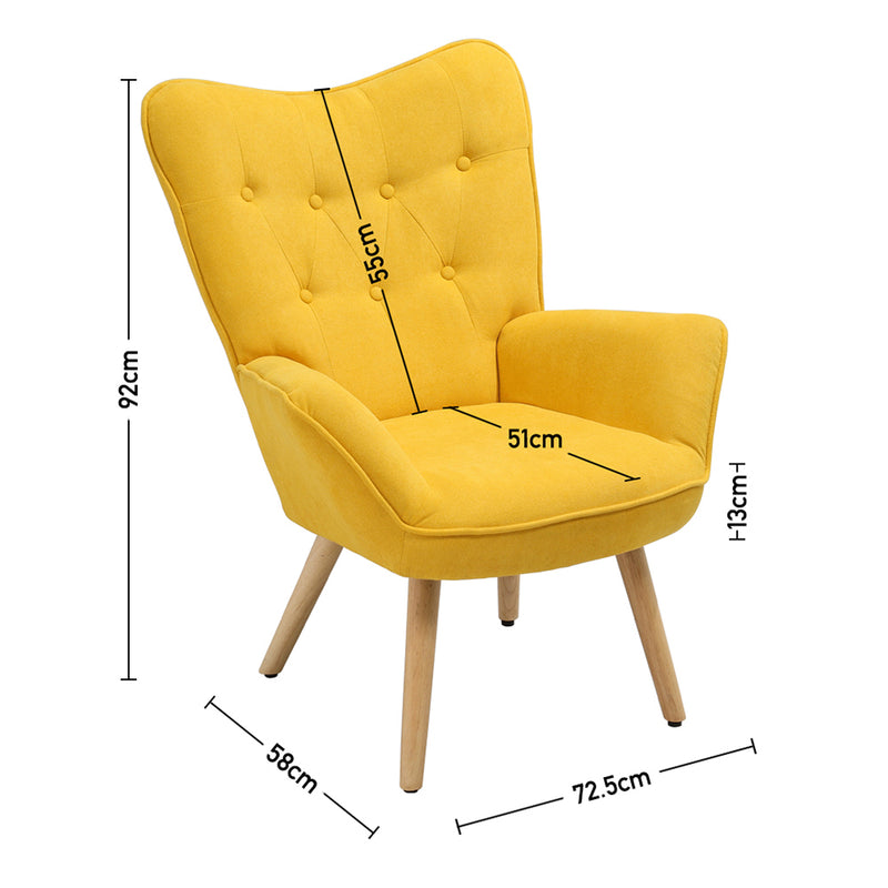 Livingandhome Yellow Linen Accent Armchair with Tufted Back