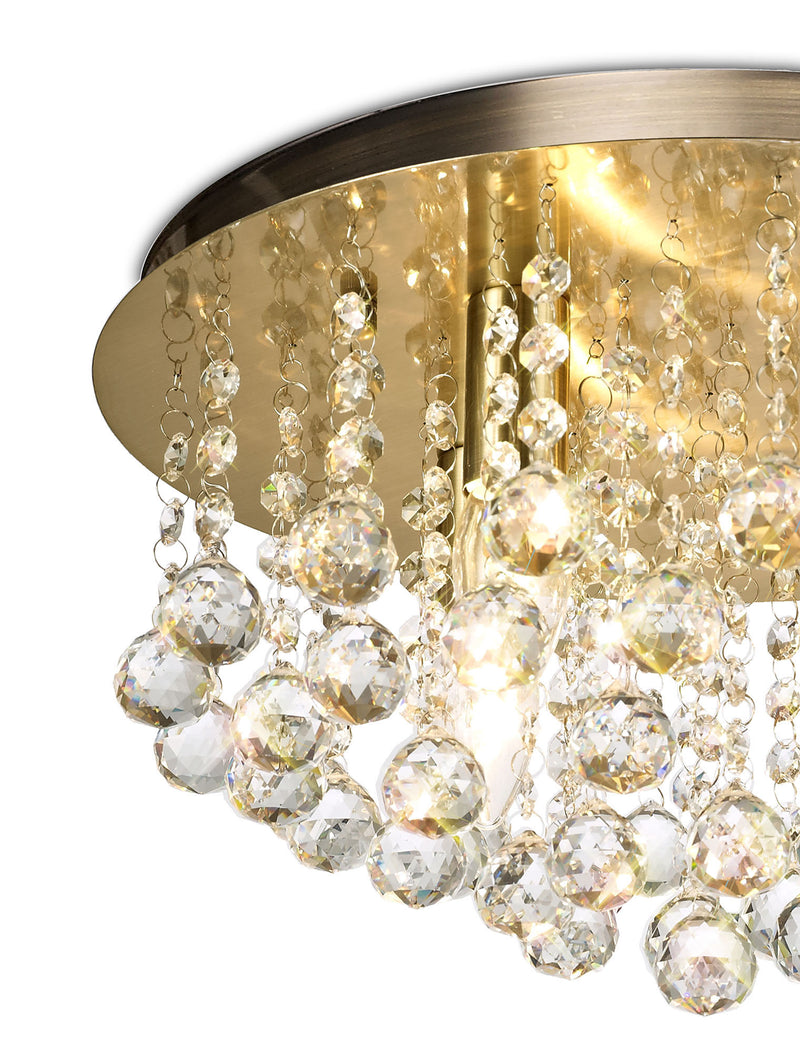Acle Crystal Ceiling  Light with 4 Lights Antique Brass