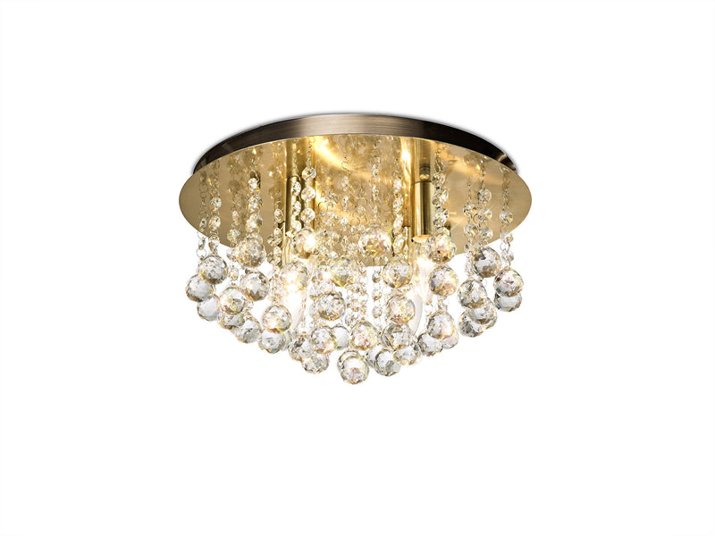 Acle Crystal Ceiling  Light with 4 Lights Antique Brass