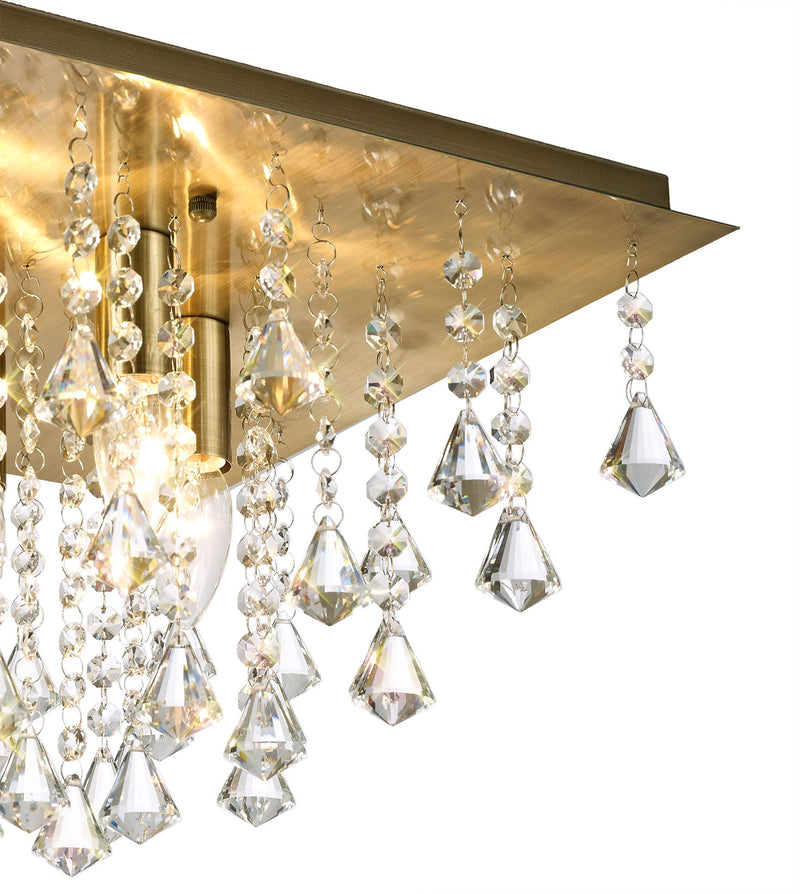 Acle Crystal Light with 4 Lights  Antique Brass