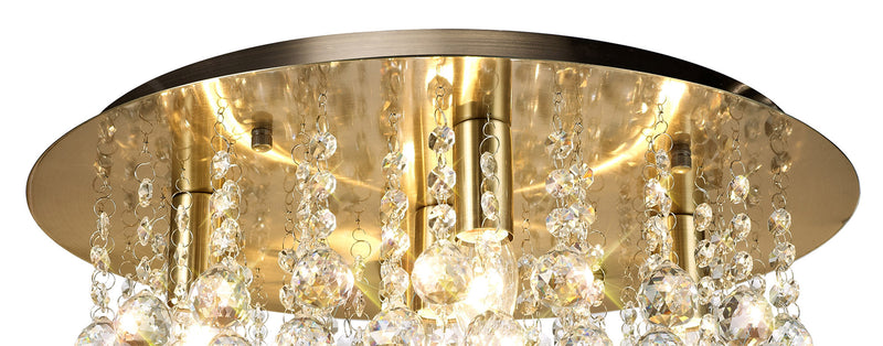 Acle Crystal Ceiling Light with  5 Lights  Antique Brass