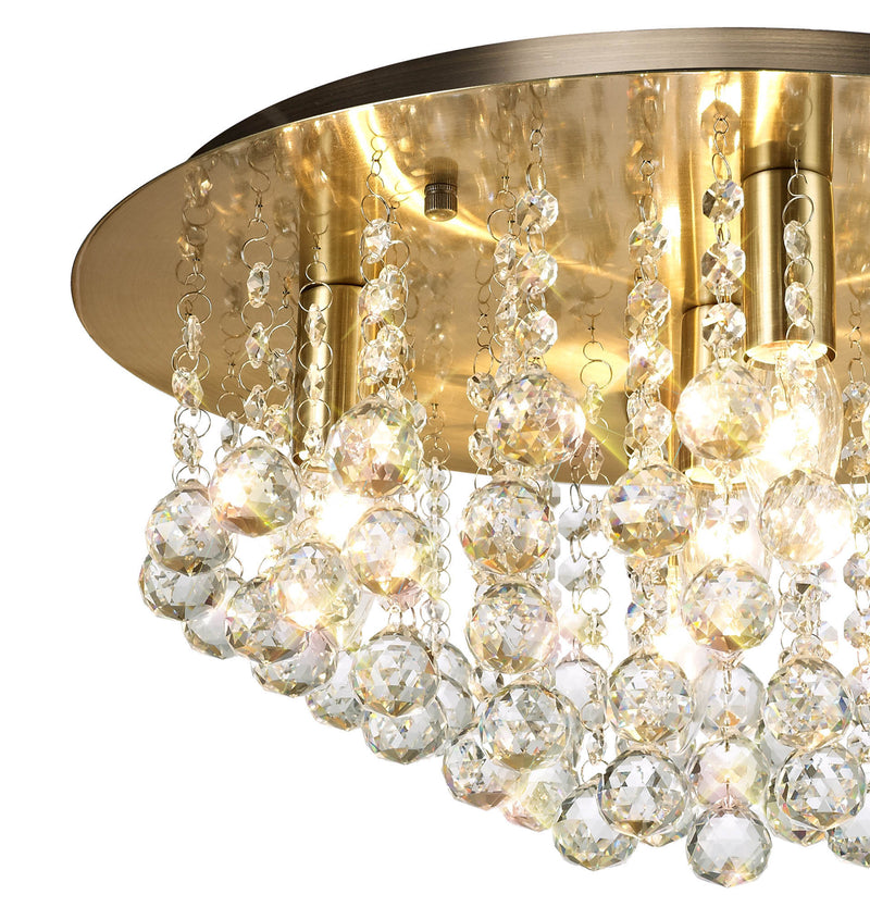 Acle Crystal Ceiling Light with  5 Lights  Antique Brass