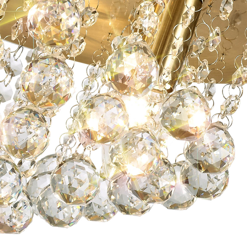 Acle Crystal Ceiling Light with  5 Lights  Antique Brass