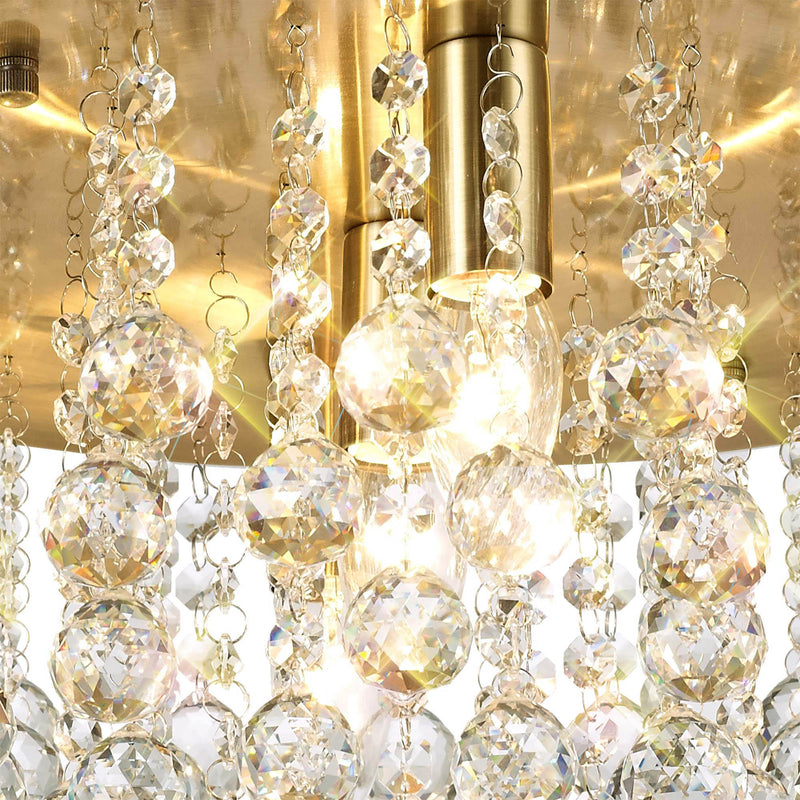 Acle Crystal Ceiling Light with  5 Lights  Antique Brass