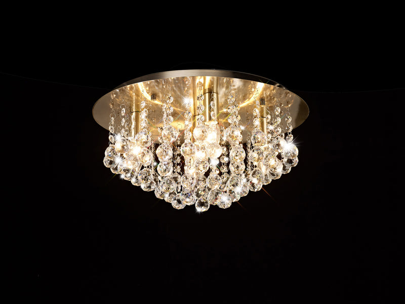 Acle Crystal Ceiling Light with  5 Lights  Antique Brass