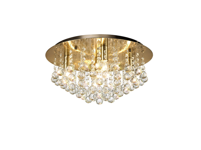 Acle Crystal Ceiling Light with  5 Lights  Antique Brass