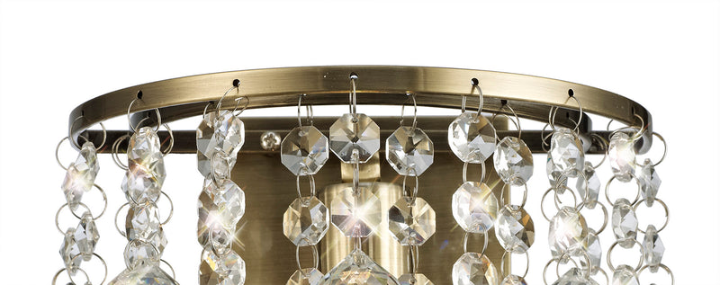 Acle Crystal Wall Lamp 1 Light Antique Brass