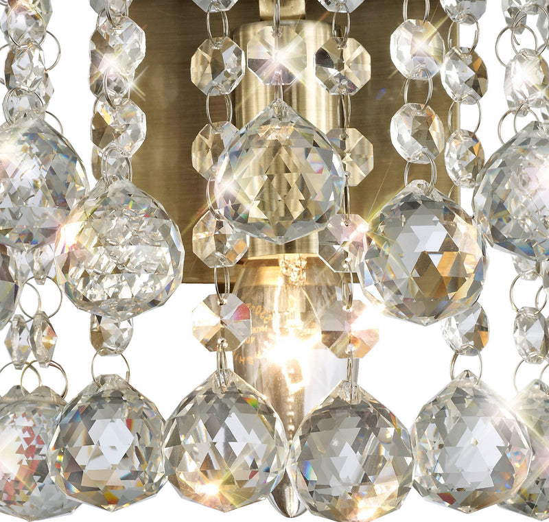 Acle Crystal Wall Lamp 1 Light Antique Brass
