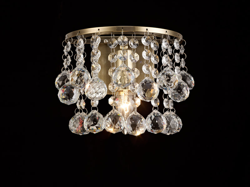 Acle Crystal Wall Lamp 1 Light Antique Brass