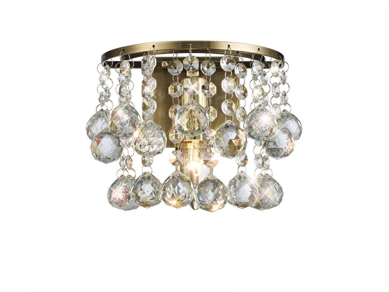 Acle Crystal Wall Lamp 1 Light Antique Brass