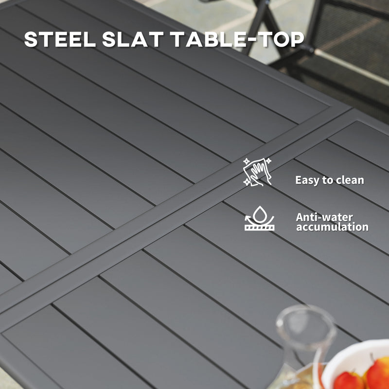 Outsunny Garden Table for 6 Person with Slat Top, Steel Frame