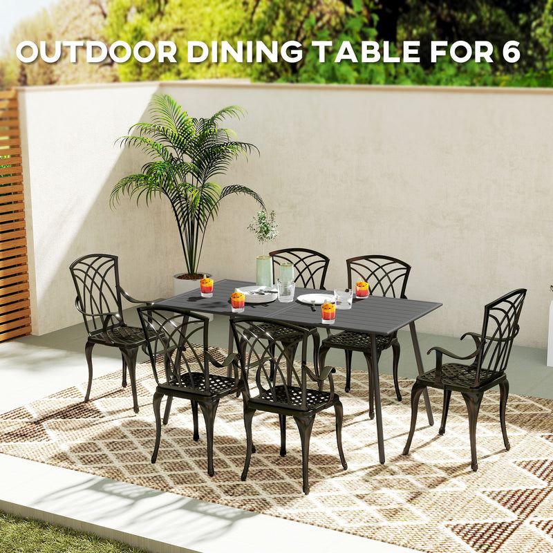 Outsunny Garden Table for 6 Person with Slat Top, Steel Frame