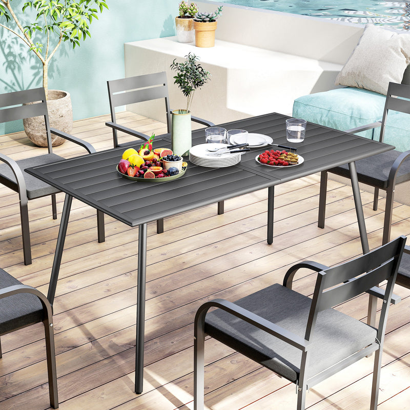 Outsunny Garden Table for 6 Person with Slat Top, Steel Frame