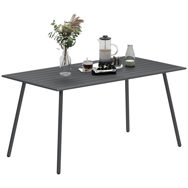 Outsunny Garden Table for 6 Person with Slat Top, Steel Frame