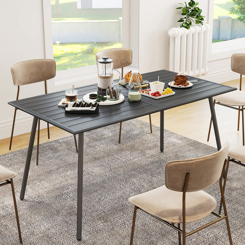 Outsunny Garden Table for 6 Person with Slat Top, Steel Frame