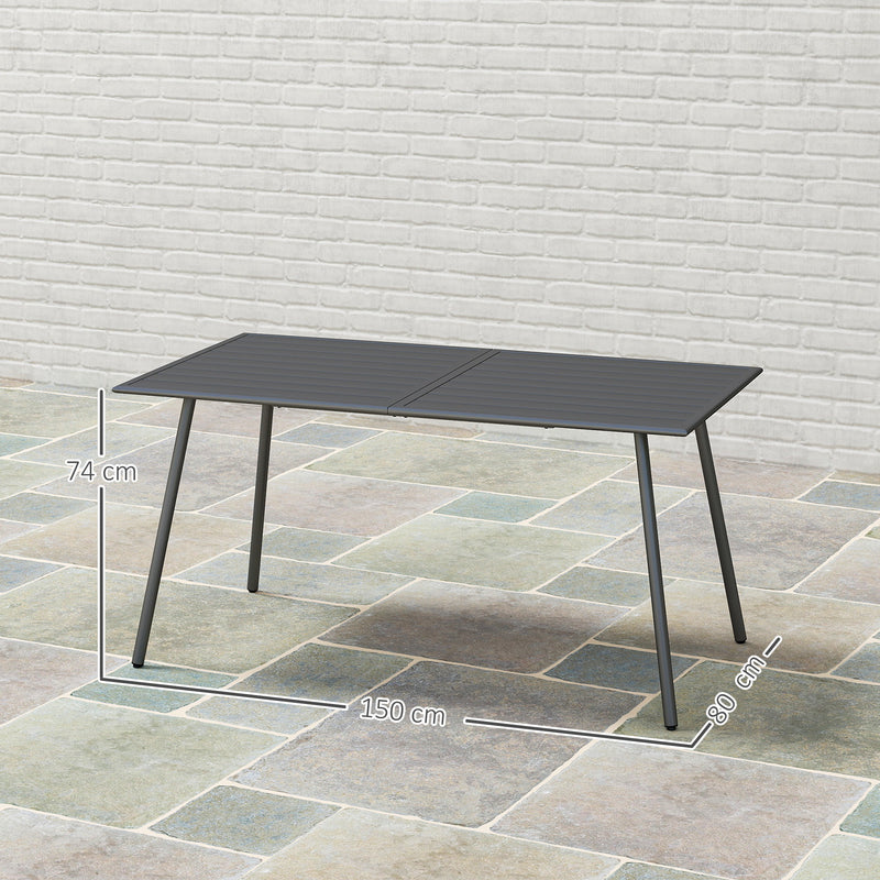 Outsunny Garden Table for 6 Person with Slat Top, Steel Frame