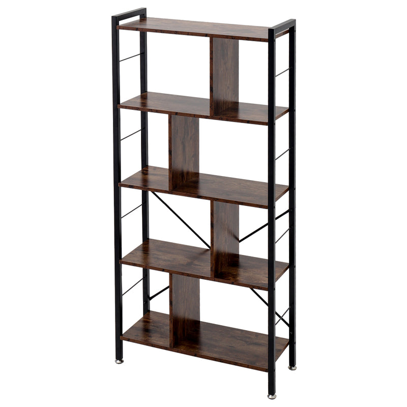 Livingandhome Industrial Style 5 Tier Bookcase Metal Frame
