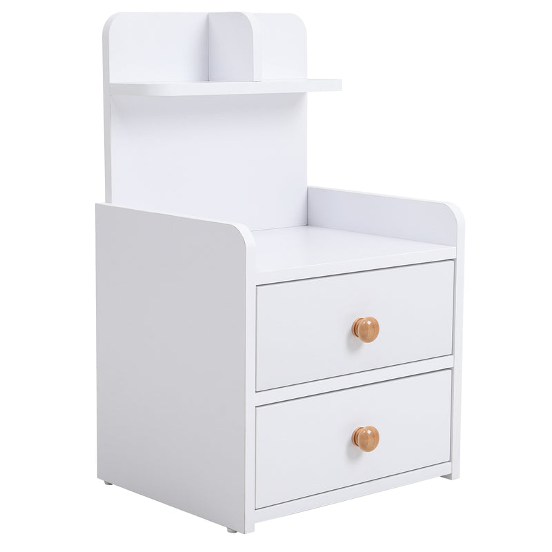 Livingandhome Wooden 2-Drawers Bedside Table Nightstand with a Shelf