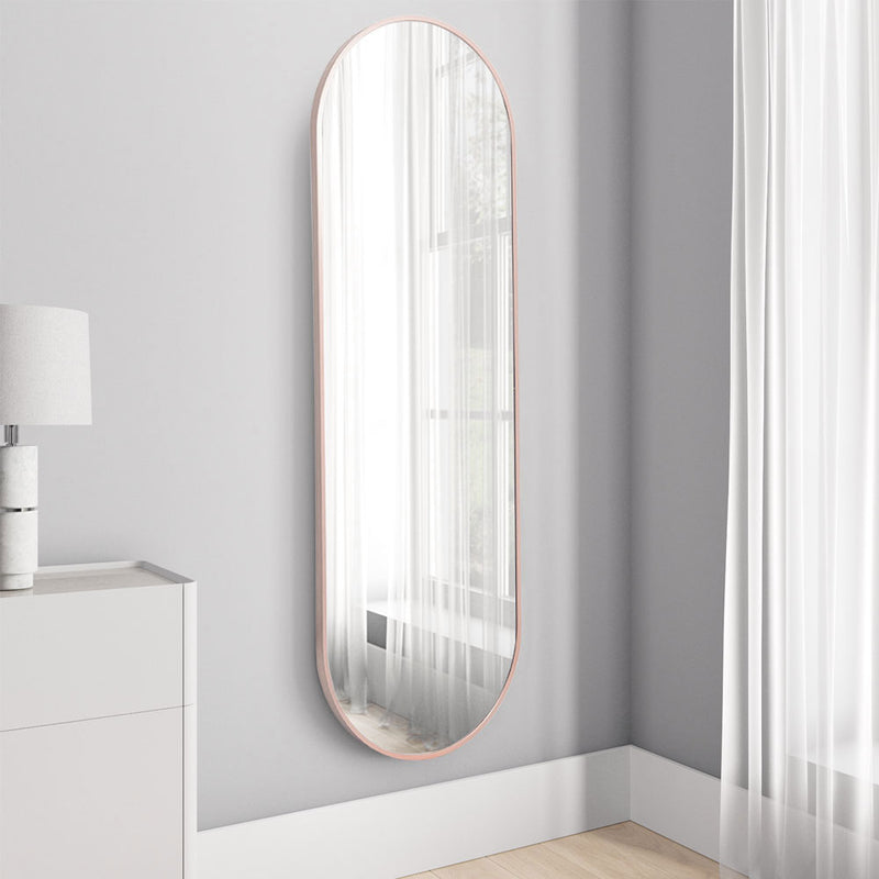 Livingandhome Modern Oval Metal Full Length Wall Mirror Rose Gold