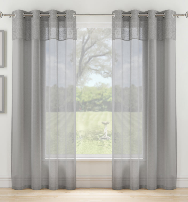 Andorra Grey Textured Header Sheer Voile Panels - Pair