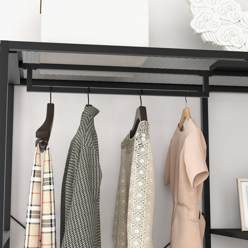 HOMCOM Coat Rack Stand with Hanging Rail and Storage Shelves for Hallway Black