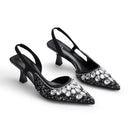 Pointed Closed Toe Slingback Heels - Black