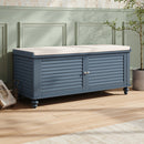 Livingandhome Wooden Shutter Door Shoe Cabinet Storage Bench with Linen Cushion