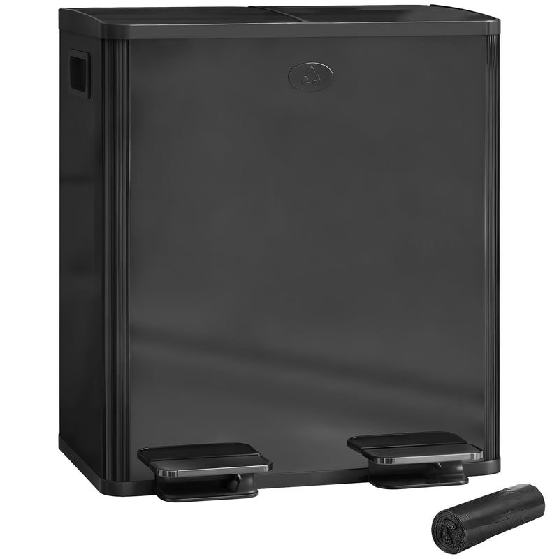 HOMCOM 2 X 20L Dual Kitchen Bin Pedal Bin For Recycling And Waste