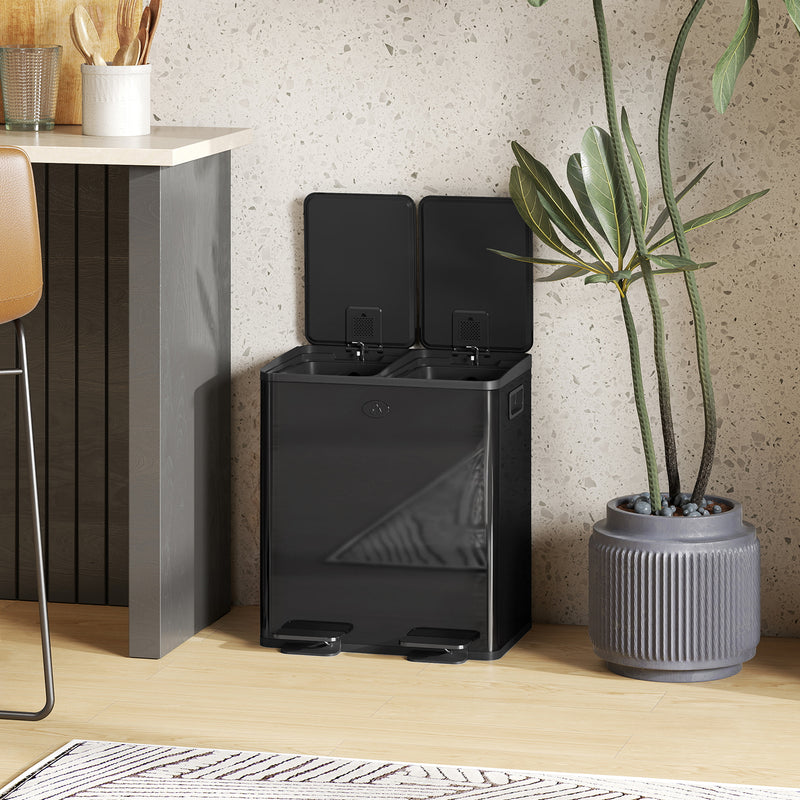 HOMCOM 2 X 20L Dual Kitchen Bin Pedal Bin For Recycling And Waste