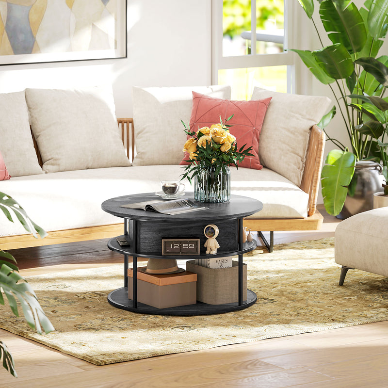HOMCOM Lift Top Coffee Table, Round Coffee Table With Hidden Storage