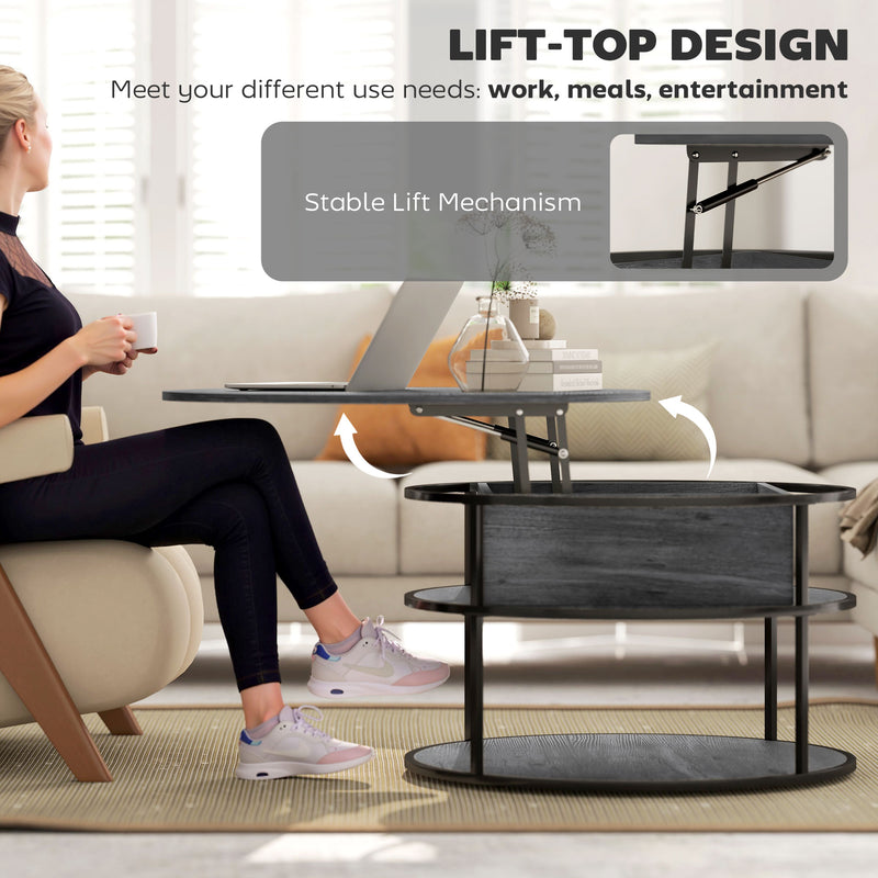 HOMCOM Lift Top Coffee Table, Round Coffee Table With Hidden Storage