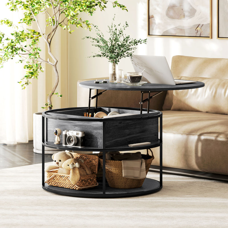 HOMCOM Lift Top Coffee Table, Round Coffee Table With Hidden Storage