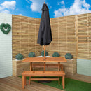 Outdoor 4 Person Rectangular Wooden Garden Dining Table, 2 Benches with Black Parasol and Base Set