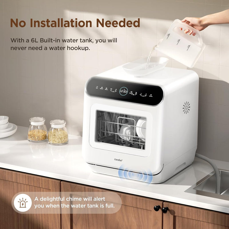 COMFEE White Countertop Dishwasher With A Visible Door