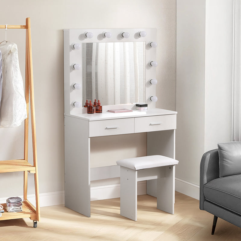 Livingandhome Elegant White Vanity Table with Stool