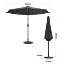 Garden Sanctuary Large Solar Powered LED Patio Umbrella for Outdoor Garden Patio with Base