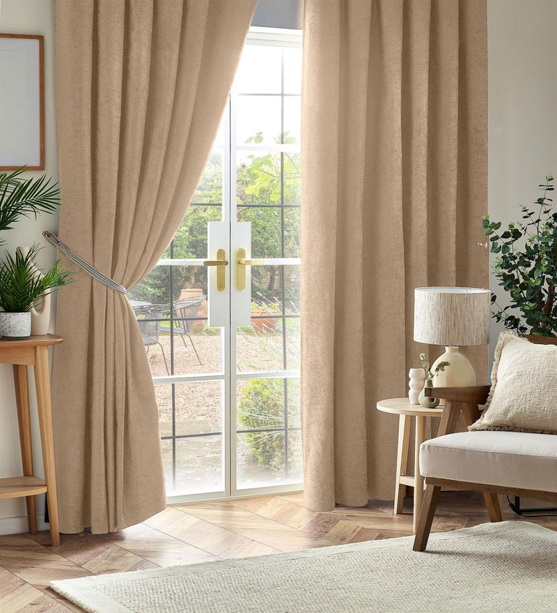 Chenille Blackout Taped Curtains Beige